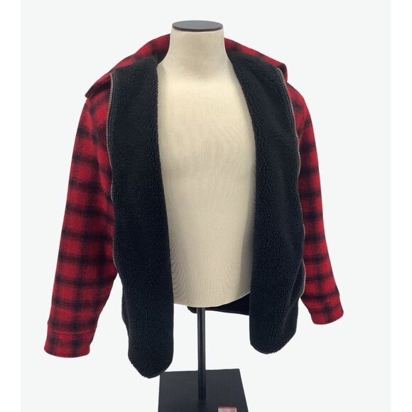 Vintage LL Bean Buffalo Plaid Wool Sherpa Lined Jacket Size Large Made In USA - Picture 2 of 7